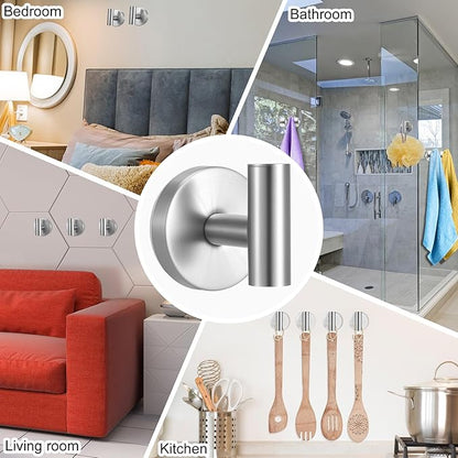 Suction Cup Hook for Shower, 16 Pack Wall Mount Towel Holder, Removable Towel Hook - Stainless Steel No Drill Hook for Bathroom Window Glass Door Wall Home Kitchen Brushed Silver