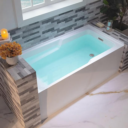 WOODBRIDGE 54" Acrylic Rectangular Alcove Soaking Bathtub in White with Right Drain, Chrome Pop-Up Drain Included BA5430R