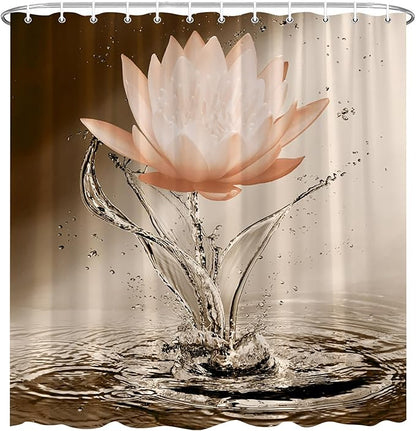 Lotus Shower Curtain Orange Flower Elegant Blooming Floral with Dew Spring Flower Reflection on Water Modern Romantic Polyester Fabric Bathroom Decor 70×90 Inch with Hook