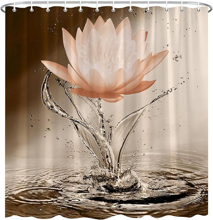 Lotus Shower Curtain Orange Flower Elegant Blooming Floral with Dew Spring Flower Reflection on Water Modern Romantic Polyester Fabric Bathroom Decor 36×70 Inch with Hook