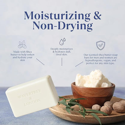 Wavertree & London Cosmopolitan Scented Natural Soap (2 Bars), 7oz Moisturizing French Triple Milled Soap Bars enriched with shea butter - Pure Plant Based Bath & Body Bars for All Skin Types