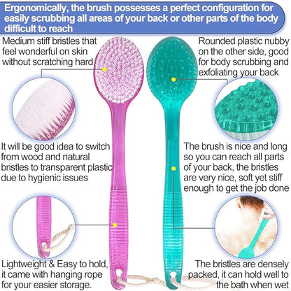 Back Brush for Shower, 14-inch Long Handle Medium Stiff Bristles Bath Scrubber for Men Women Body Exfoliating and Brushing - 2 Packs Pink+Blue