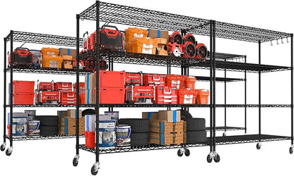 PrimeZone 5 Packs 55.5" W x 24" D x 80" H Heavy Duty Wire Storage Shelves with Wheels, 4 Tier Adjustable NSF Certified Garage Shelving Unit, Rolling Metal Organizer Shelf Rack for Warehouse, Pantry