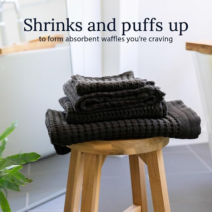 GILDEN TREE Waffle Towel Set Quick Dry Thin | 2 Bath Towels | 2 Hand Towels | 2 Washcloths, Modern Style (Faded Black)