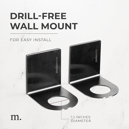 MaisoNovo Adhesive Soap & Shampoo Holder Set of 2 - Silver | Wall Mounted Dispenser Holder