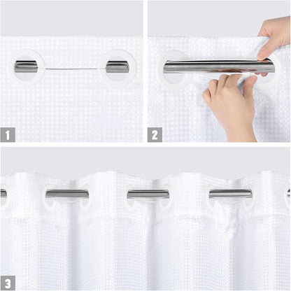 MitoVilla No Hooks Needed Blue Ombre Waffle Shower Curtain Liner Set, Modern Waffle Weave Heavy Duty Fabric Cloth Shower Curtain with Snap-in Liner for Luxury Neutral Hotel Spa Bathroom Decor, 72 x 74