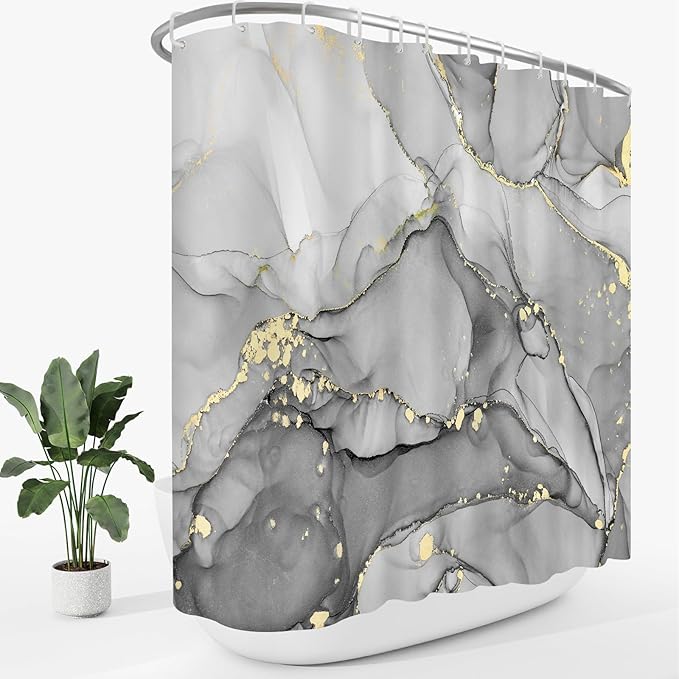 Extra Wide Marble Shower Curtain 108 x 72, Grey Abstract Shower Curtains for Claw Foot Tub, Modern Luxury 108 inch Long Shower Curtain Set with 18 Pack Plastic C-Hooks
