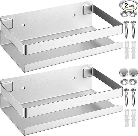 Lallisa 2 Pieces Stainless Steel Shelf Bathroom Shower Floating Shelves Wall Mounted Shower Caddy Basket Shelf Storage Organizer Shelves for Bathroom, Kitchen, Living Room (7.87 Inches/ 20 cm,Silver)