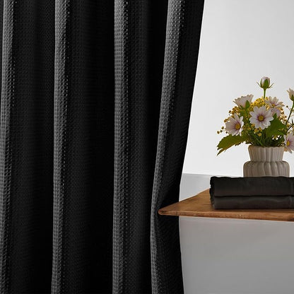 River Dream Heavyweight No Hooks Required Dotted Waffle Weave Shower Curtain with Snap in Liner - 71W x 80H,Hotel Grade,Spa Like Bath Curtain,Graphite Black