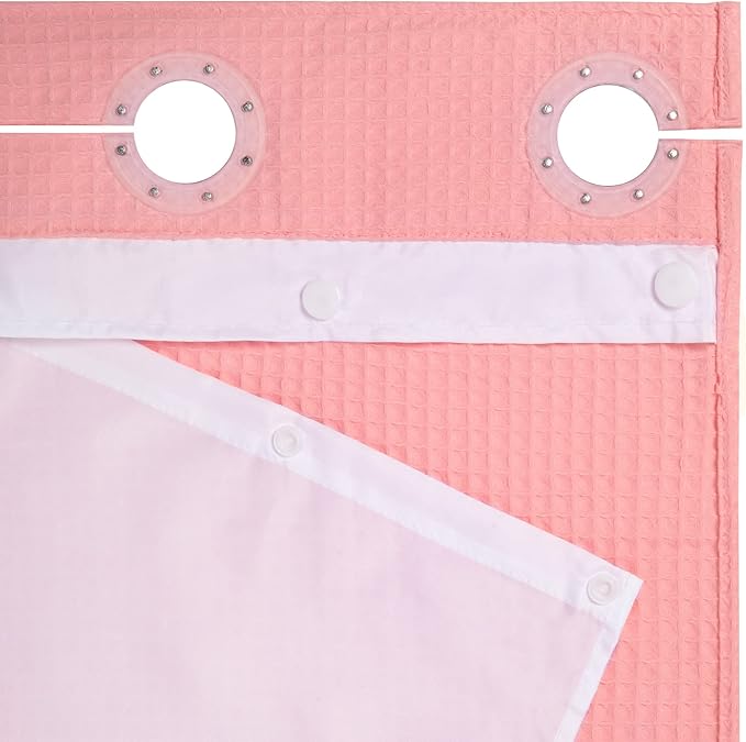 River Dream Hotel Grade No Hooks Needed Shower Curtain with Snap in Liner,Water Repellent, Machine Washable (Pink, 71"x74"(W/Liner))
