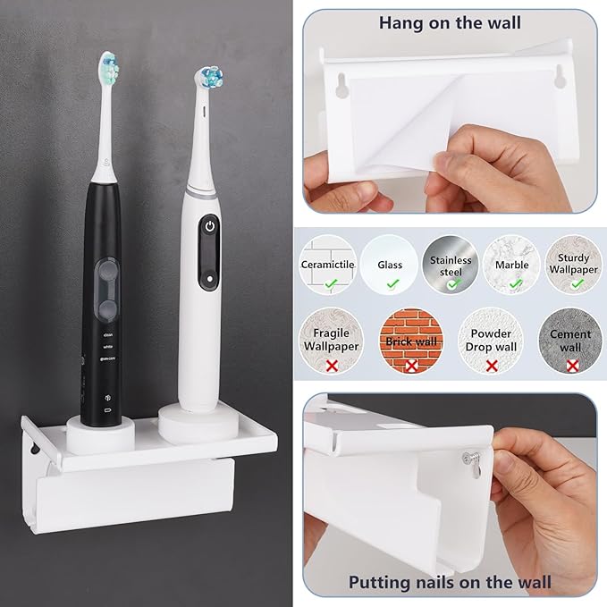 Acrylic Electric Toothbrush Holder Wall Mounted, Electric Toothbrush Cord Organizer, Toothbrush Organizer with Cable Organizer, Electric Toothbrush Holder for Bathroom, Medicine Cabinet, Dorm(White)