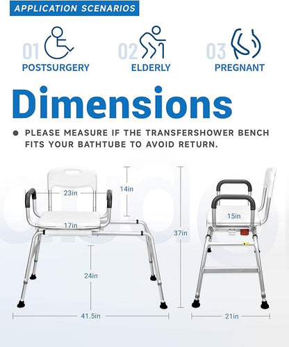 Sangohe Shower Chair for Inside Shower, Sliding Shower Chair, Tub Transfer Bench with 360⁰ Swivel Seat, Tub Transfer Benches for Bathtubs, Medical Shower Seat for Elderly and Disabled, 788B