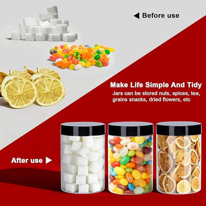 Plastic Jars with Lids,OBKJJ 51 PCS 10 OZ Large Capacity Clear Storage Containers with Leakproof Lids Reusable Empty Storage Container for Dry Food Spice Candy Cookie Household and Kitchen Organizing