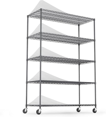Wire Shelving Unit 5 Tier NSF Metal Shelf,6000lbs Capacity Heavy Duty Adjustable Storage Rack with Wheels & Shelf Liners for Commercial Grade Utility Steel Storage Rack, 82" H x 48" L x 24" D - Black