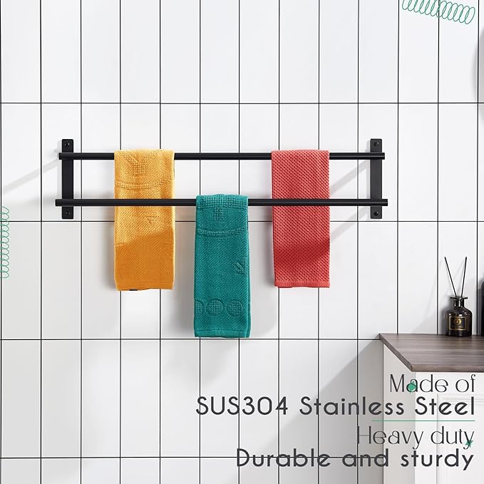 KOKOSIRI 32 Inch Double Towel Bar Bath Towel Racks Bathroom Towel Holder Towel Storage Towel Shelf Wall Mounted Stainless Steel Matte Black B5010BK-L32