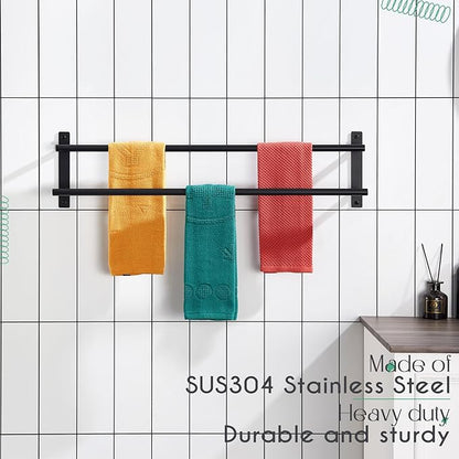 KOKOSIRI 32 Inch Double Towel Bar Bath Towel Racks Bathroom Towel Holder Towel Storage Towel Shelf Wall Mounted Stainless Steel Matte Black B5010BK-L32