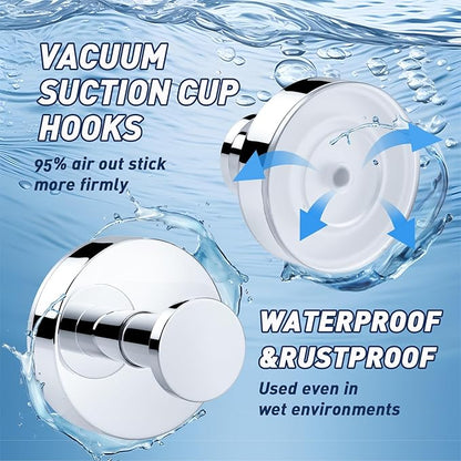 Suction Cup Hooks for Shower,Removable Suction Hooks for Bathroom Shower Wall,Glass Windows,Doors Hanging Towels,Suction Cup Wreath Hanger Holder for Christmas-Chrome(2 Pack)