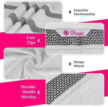 CASA COPENHAGEN Solitaire Mix 6 Pieces Towel Set- Navy + White, 600 GSM 2Bath Towel 2Hand Towel 2Washcloth, Designed in Denmark Made of Soft Egyptian Cotton for Bathroom, Kitchen & Shower