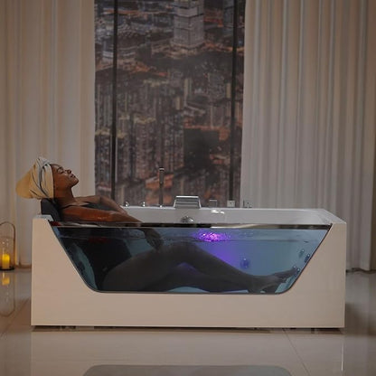 Empava 67 in. Acrylic Alcove Whirlpool Bathtub - Hydromassage Rectangular Jetted Soaking Tub with Center Drain - Waterfall Faucet