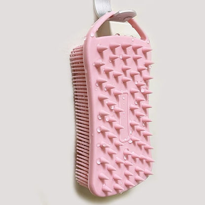 2 PC Silicone Body Scrubber, 2 in 1 Exfoliating Shower Bath Scrubber, Soft Silicone Loofah for Sensitive Skin, Shower Hair Scalp Massager, Easy to Clean, Lather Well (Black&Pink)