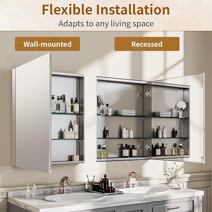 BEAUTYPEAK 20 x 24 Inch Medicine Cabinet with Mirror, Wall Mounted Bathroom Mirror Cabinet, Medicine Cabinet Mirror with Storage & Adjustable Shelves