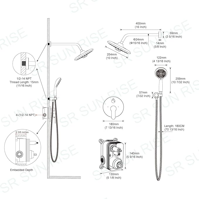 SR SUN RISE Shower Faucet - Multifunctional High Pressure Shower Head System with Handheld Shower Head Fixtures - Valve Included (Oil Rubbed Bronze, 10 inch)