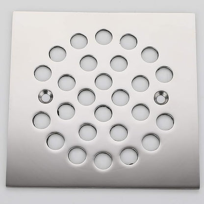 Square 4-1/4-inch Screw-in Shower Floor Drain Grate Strainer (Chrome)