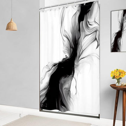 Cinbloo Small Stall RV Black and White Shower Curtain 48Wx72H Abstract Marble Modern Ombre Grey Gray Bathroom Curtain Set Minimalist Chic Simple Cool Neutral Bath Bathroom Accessories Decor