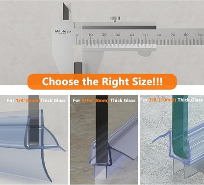 Frameless Shower Door Bottom Seal, 36" Long Shower Door Sweep for 5/16" (8mm) Glass, Clear Vinyl with Drip Rail – Prevent Leaks & Create a Waterproof Barrier