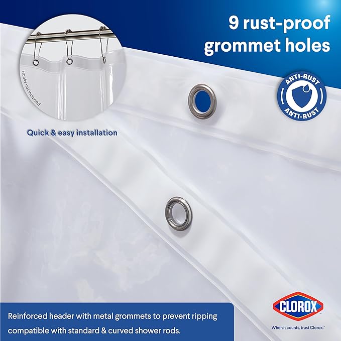 Clorox Shower Curtain Liner, Premium Medium-Weight Durable Waterproof 6g PEVA for Bathroom with Weighted Magnets, Extra Long 54" x 78", Clear 1 Pack