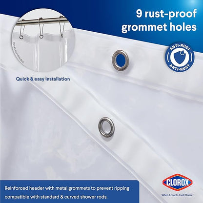 Clorox Shower Curtain Liner, Premium Medium-Weight Durable Waterproof 6g PEVA for Bathroom with Weighted Magnets, Extra Long 54" x 78", Clear 1 Pack