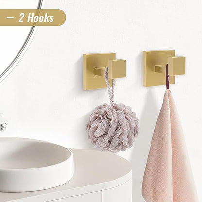 YACVCL Brushed Gold Bathroom Hardware Accessorie Set 23.6 Inch Towel Bar Set 5-Pieces Towel Rack&Holder Set for Bathroom,Upgraded Toilet Paper Holder with Shelf,Stainless Steel Wall-Mounted