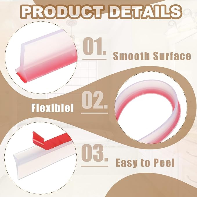 PATIKIL 118 Inch Collapsible Shower Threshold Water Dam Guard, Shower Stopper Barrier Self Adhesive Sink Splash Guards for Frameless Shower Door Bottom, Clear (1.2"Wx0.6"T)