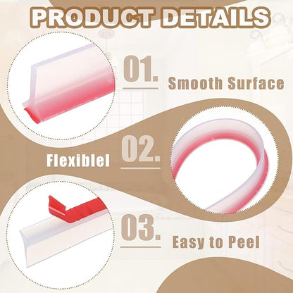 PATIKIL 118 Inch Collapsible Shower Threshold Water Dam Guard, Shower Stopper Barrier Self Adhesive Sink Splash Guards for Frameless Shower Door Bottom, Clear (1.2"Wx0.6"T)