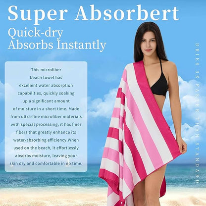 Microfiber Extra Large, Oversized Beach Towels (70''x35'') - 4 Pack XL Quick Dry Striped Towels for Adults & Women，Sand Free for Pool, Spa, Swim & Travel - Ultra Absorbent & Lightweight