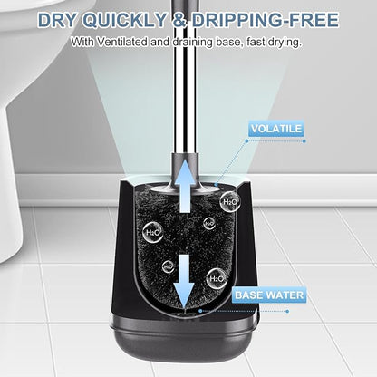 SetSail Toilet Brush and Holder 2 Pack, Self Closing Lid Toilet Bowl Brushes Holder and Extra Long Handle Ventilated Toilet Brush Set for Bathroom Cleaning, Nylon Bristles, Grey