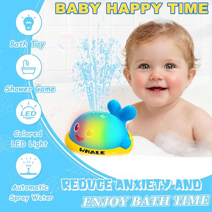 Baby Bath Toys, Whale Sprinkler Bath Toys for Toddlers, Light Up Bath Toy,Bathtub Fountain Toys,Pool Water Table Infant Baby Toys, Birthday Gifts for Boys & Girls