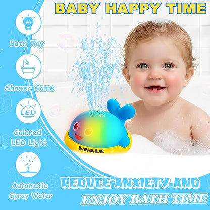 Baby Bath Toys, Whale Sprinkler Bath Toys for Toddlers, Light Up Bath Toy,Bathtub Fountain Toys,Pool Water Table Infant Baby Toys, Birthday Gifts for Boys & Girls