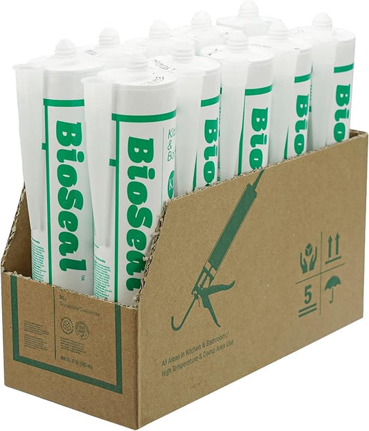 Translucent BioSeal 100% Silicone Sealant Caulk Kitchen and Bath Grade, Waterproof and No Odor No Color Change 10.1 Ounce Cartridge -Translucent 10 Set