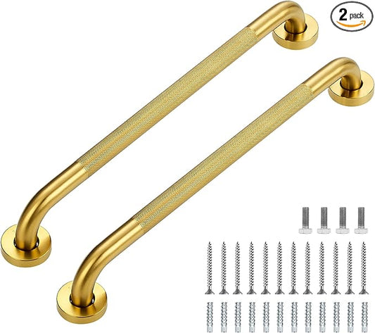 Grab Bars for Shower, 2 Pack 20-Inch Anti Slip Shower Handles for Elderly, Safety Shower Grab Bar, Stainless Steel Handicap Grab Bars for Bathroom,Toilet (Gold, 1" Diameter)