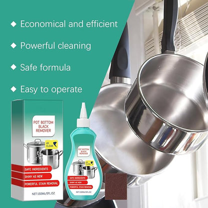 Pot and Pan Cleaner Gel, Magic Pot Bottom Cleaning Gel, 5 fl oz Tough Stove Top and Cookware Cleaner, Removes Stubborn Stains on Stainless Steel, Cast Iron, Copper Pots