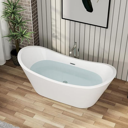 67 Inch Acrylic Freestanding Soaking Bathtub - Mocoloo Contemporary Soaking White Tub Stand Alone Bathtub with Overflow and Drain
