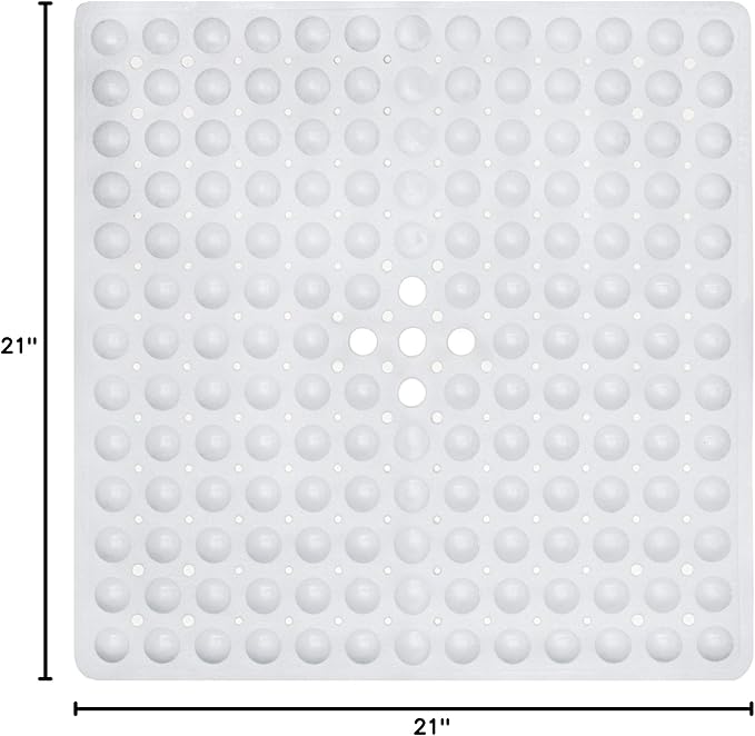 ENKOSI Non-Slip Square Shower Mat 21 x 21 inch – Anti-Slip PVC Bath Mat for Inside Shower Stalls – Durable Shower Floor Mat with Suction Cups and Drain Holes (21x21 White)