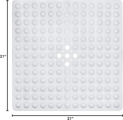 ENKOSI Non-Slip Square Shower Mat 21 x 21 inch – Anti-Slip PVC Bath Mat for Inside Shower Stalls – Durable Shower Floor Mat with Suction Cups and Drain Holes (21x21 White)