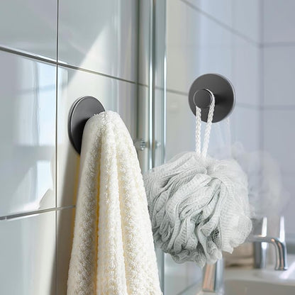 Multifunctional Towel Hooks for Bathroom Wall - Extra Sticky Stainless, Holds up to 12LB, Coat Hooks Wall Hooks, Adhesive Door Holder Hanger Shower Accessories, Matt Black Heavy Duty