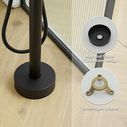 BESy Freestanding Bathtub Faucet Tub Filler Free Standing Floor Mount Stand Brass Bathroom Tub Faucets with 2 Function Hand Shower Wand Swivel, Matte Black Finish