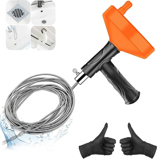 Drain Snake Auger 33 Feet, Plumbing Snake Drain Hair Clog Removal Tool, Heavy Duty Toilet Snake Auger, Sink Unclogger Drain Cleaner Tool for Bathroom Kitchen Tub Shower Drain Clog Remover with Gloves