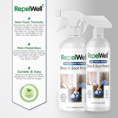 Shoe & Boot Stain & Water Repellent (12oz) Eco-Friendly, Pet-Safe Spray Keeps Fabric, Leather & Suede Clean & Dry