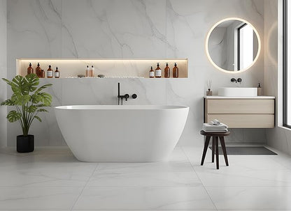 Freestanding Bathtub 67 inch Acrylic Soaking Bathtub with Chrome Drain & Overflow, Free Standing Bathtub for Spa-Inspired Bathroom, Deep Stand Alone Tub for Relaxation
