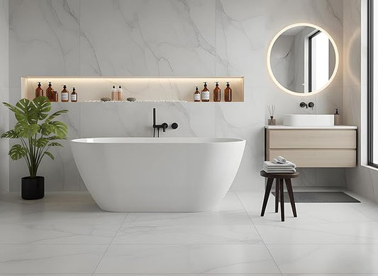 Freestanding Bathtub 67 inch Acrylic Soaking Bathtub with Chrome Drain & Overflow, Free Standing Bathtub for Spa-Inspired Bathroom, Deep Stand Alone Tub for Relaxation